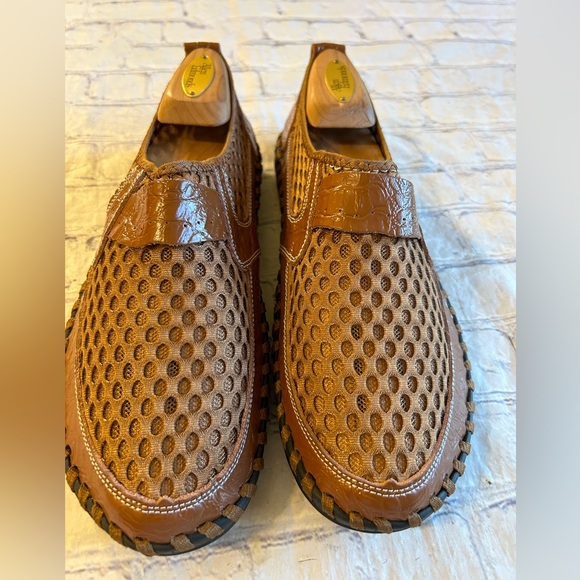 TASOGEN LEATHER BREATHABLE MESH WALKING HONEYCOMB MENS CARMEL LOAFERS - Picture 2 of 9